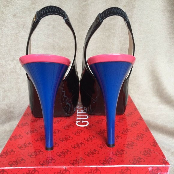 Slingback Peep Toe Pumps Shoes Neon Color Block 8 - Picture 3 of 12